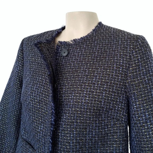 Banana Republic Navy and Gold Metallic Crop Fringed Jacket Blazer Holidays - Picture 3 of 6